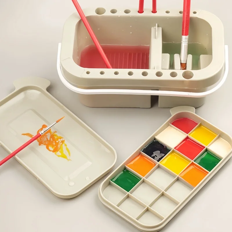 Multi-function pen wash bucket three-piece set with color palette bucket pen shaper can be illustrated pen hand wash pen palette