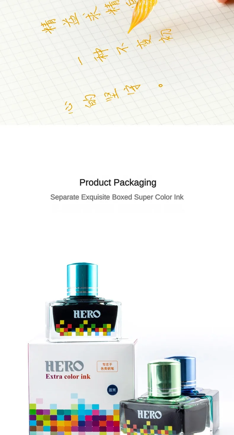 HERO Colorful 40ml Fountain Pen Ink Refilling Ink Stationery School Cartridge Converter Office Ink Supplies Stationery PK JINHAO