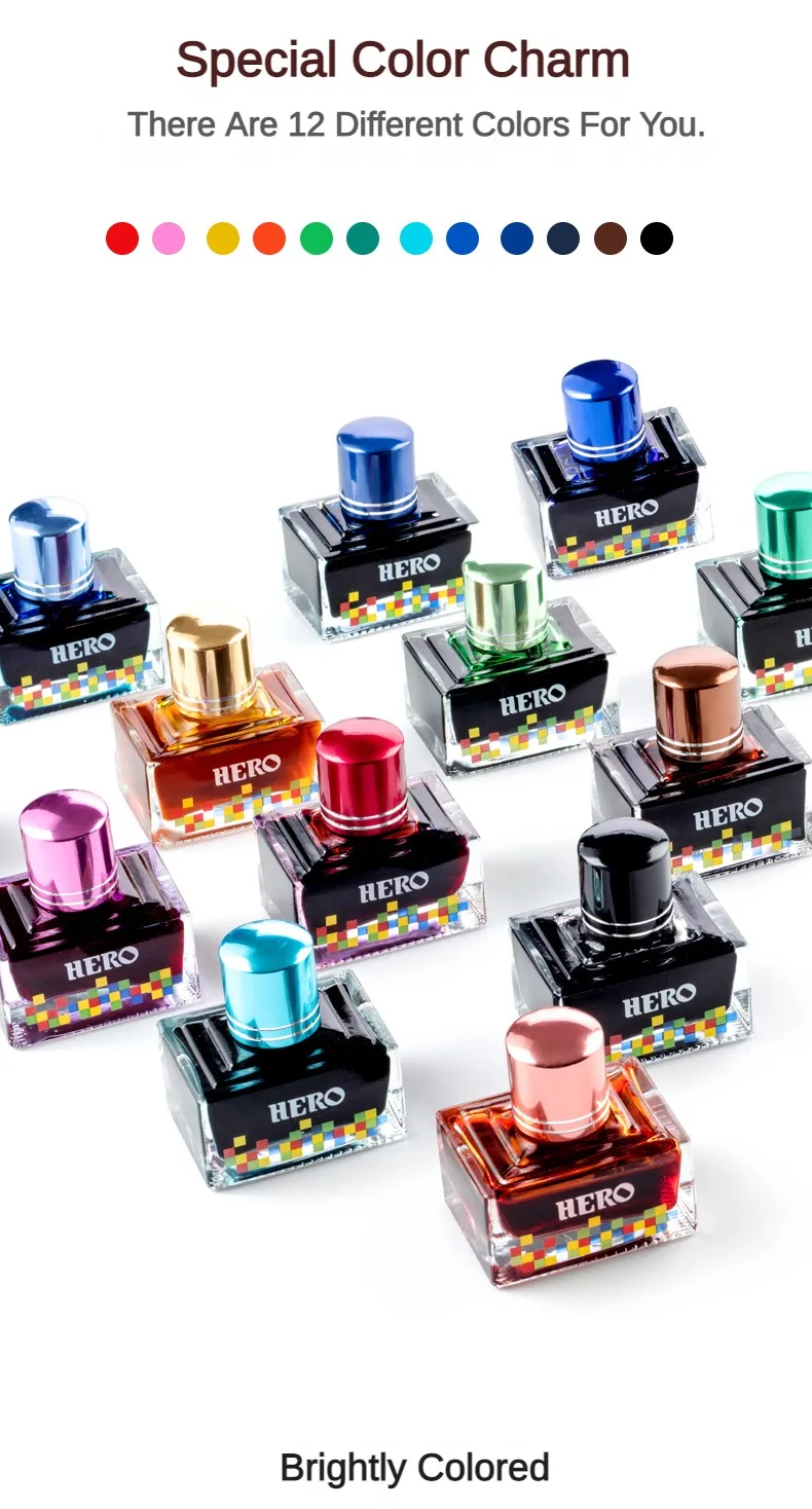 HERO Colorful 40ml Fountain Pen Ink Refilling Ink Stationery School Cartridge Converter Office Ink Supplies Stationery PK JINHAO