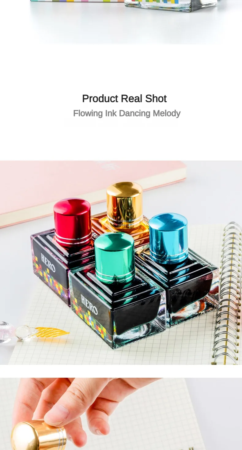 HERO Colorful 40ml Fountain Pen Ink Refilling Ink Stationery School Cartridge Converter Office Ink Supplies Stationery PK JINHAO