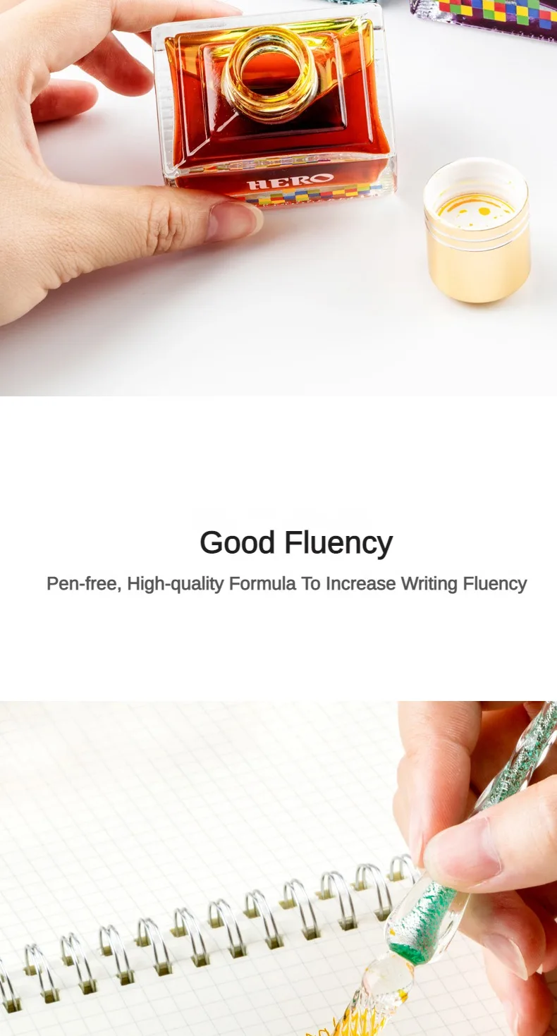 HERO Colorful 40ml Fountain Pen Ink Refilling Ink Stationery School Cartridge Converter Office Ink Supplies Stationery PK JINHAO