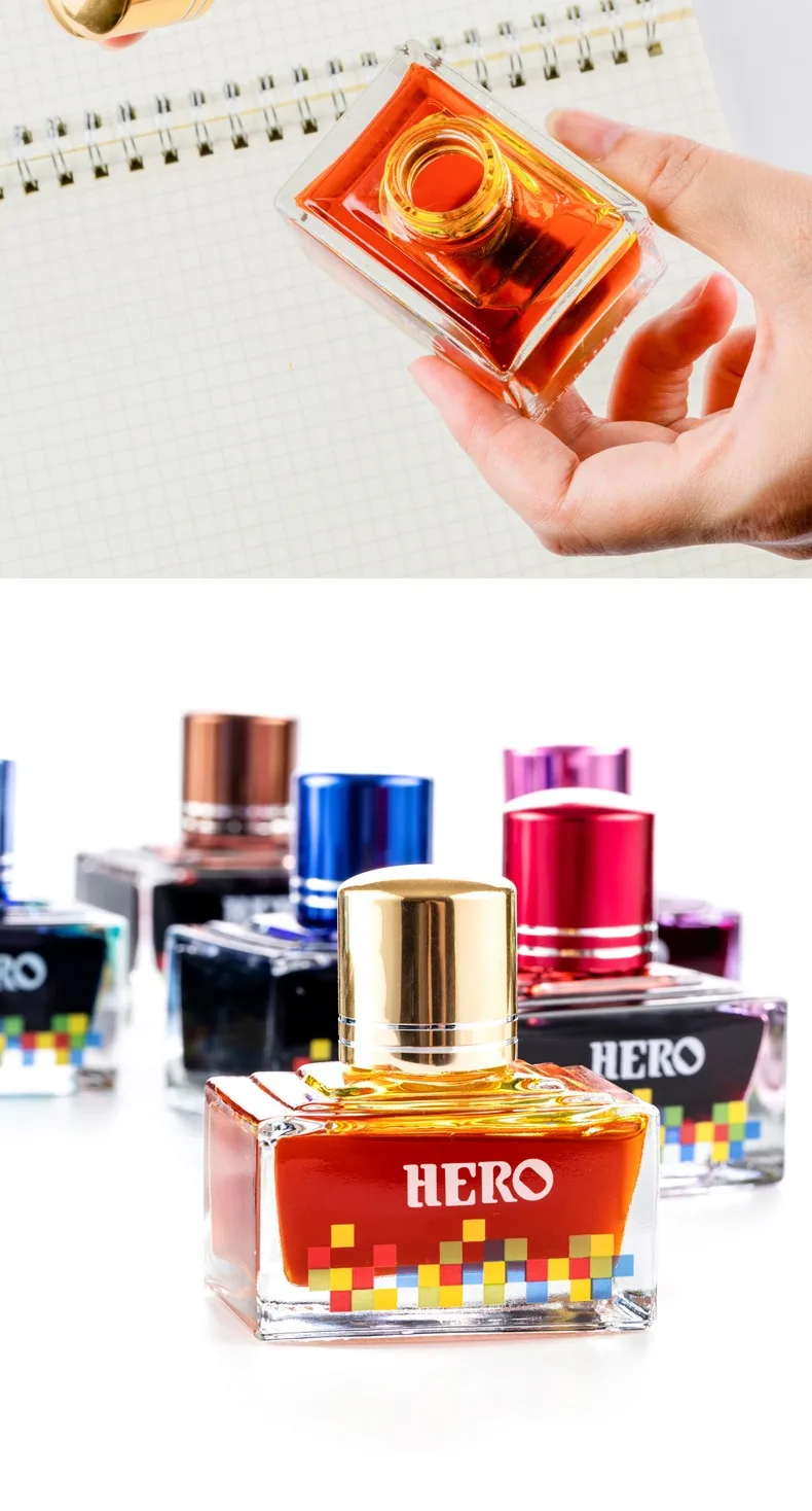 HERO Colorful 40ml Fountain Pen Ink Refilling Ink Stationery School Cartridge Converter Office Ink Supplies Stationery PK JINHAO