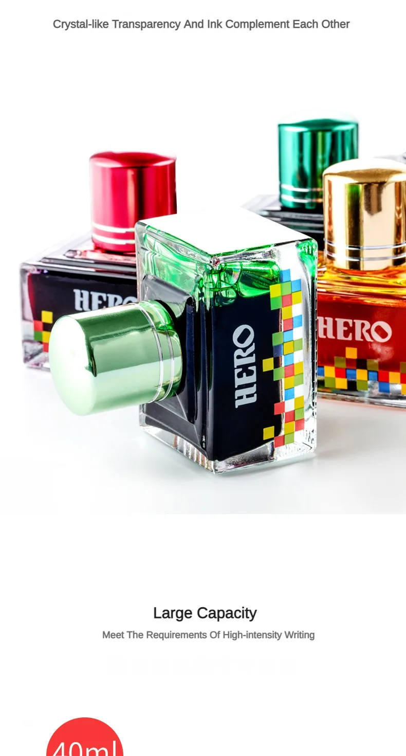 HERO Colorful 40ml Fountain Pen Ink Refilling Ink Stationery School Cartridge Converter Office Ink Supplies Stationery PK JINHAO
