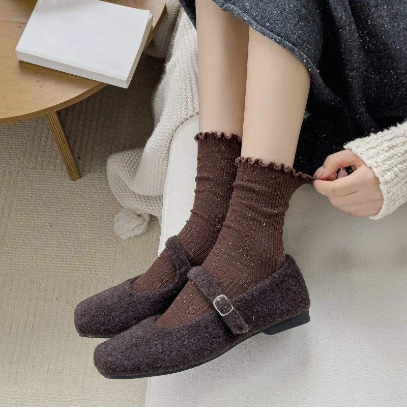 Woman Socks Autumn Winter New Solid Color Retro Frilly Ruffle Socks Female Casual Daily Preppy Style Japanese Crew Socks Girls