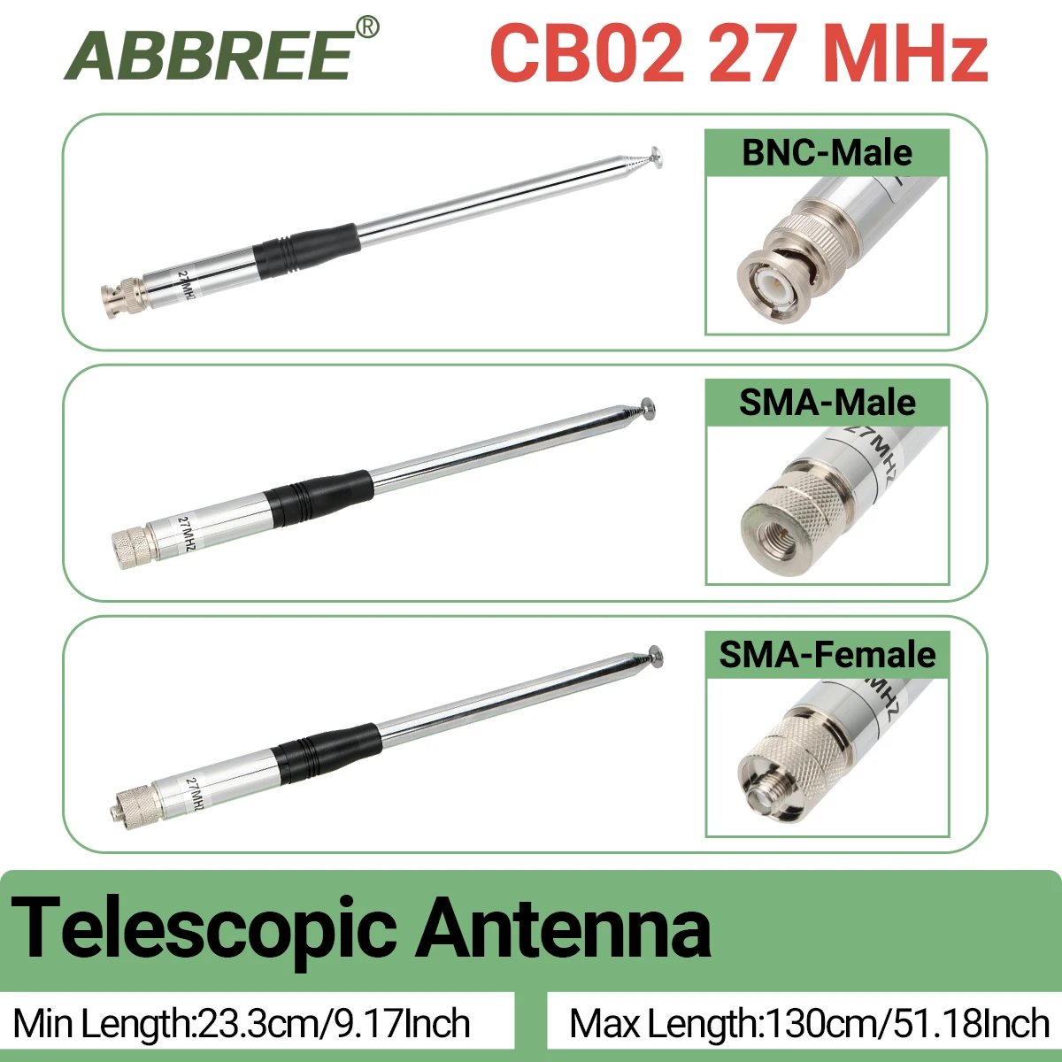 ABBREE 27MHz SMA-Female/SMA-Male/BNC Handheld Telescopic CB Antenna For Quansheng UV-K5 UV-K5(8) baofeng UV-K61 Walkie Talkie