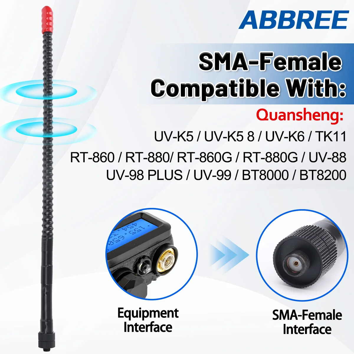 ABBREE 27MHz SMA-Female/SMA-Male/BNC Handheld Telescopic CB Antenna For Quansheng UV-K5 UV-K5(8) baofeng UV-K61 Walkie Talkie