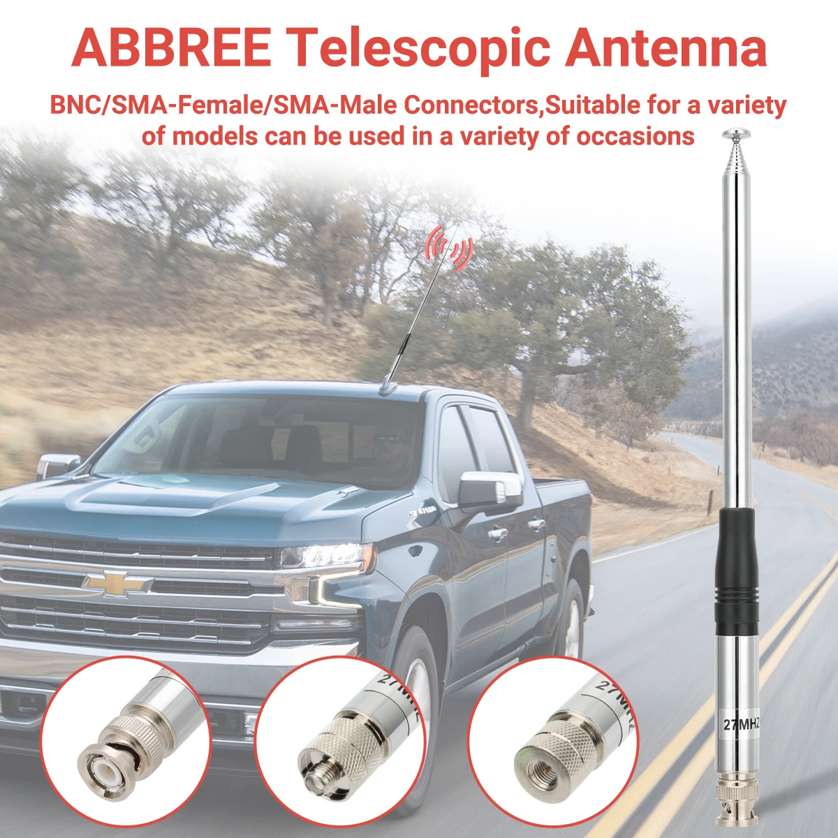 ABBREE 27MHz SMA-Female/SMA-Male/BNC Handheld Telescopic CB Antenna For Quansheng UV-K5 UV-K5(8) baofeng UV-K61 Walkie Talkie
