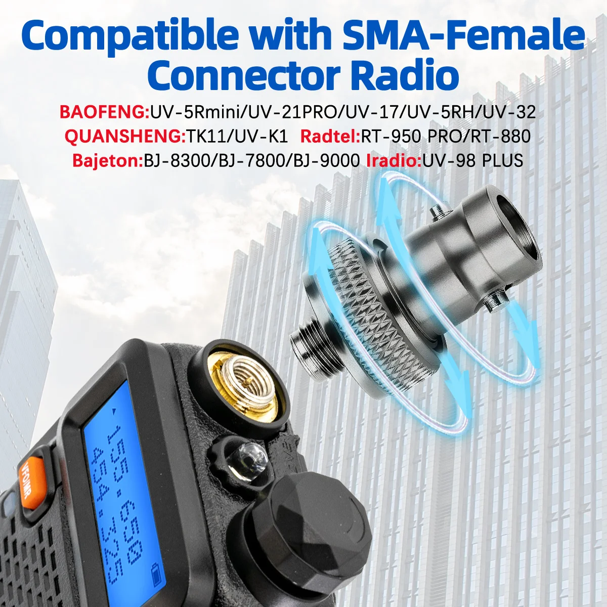 ABBREE 27MHz SMA-Female/SMA-Male/BNC Handheld Telescopic CB Antenna For Quansheng UV-K5 UV-K5(8) baofeng UV-K61 Walkie Talkie