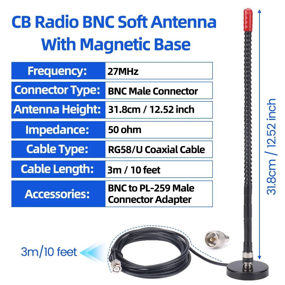 ABBREE 27MHz SMA-Female/SMA-Male/BNC Handheld Telescopic CB Antenna For Quansheng UV-K5 UV-K5(8) baofeng UV-K61 Walkie Talkie