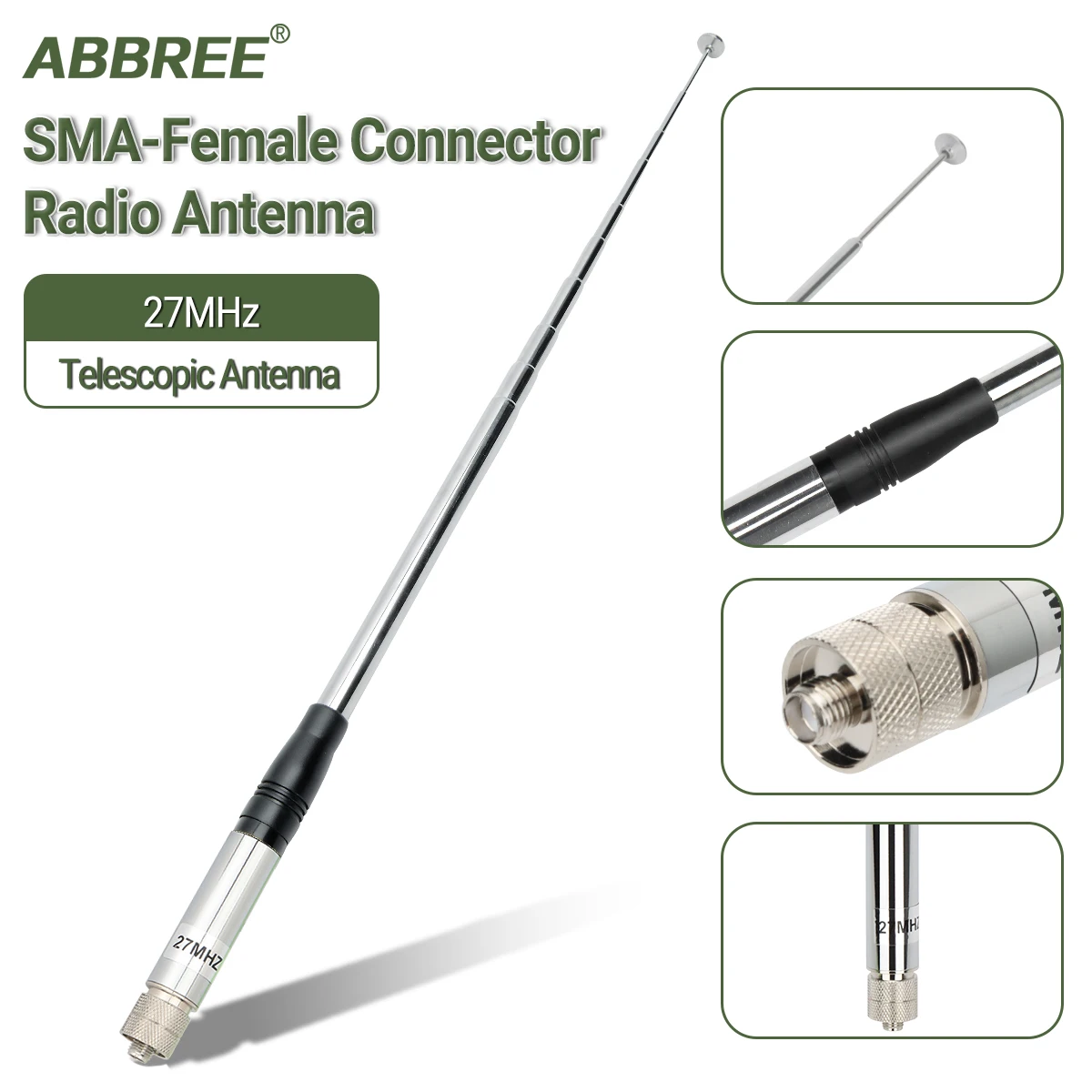 ABBREE 27MHz SMA-Female/SMA-Male/BNC Handheld Telescopic CB Antenna For Quansheng UV-K5 UV-K5(8) baofeng UV-K61 Walkie Talkie