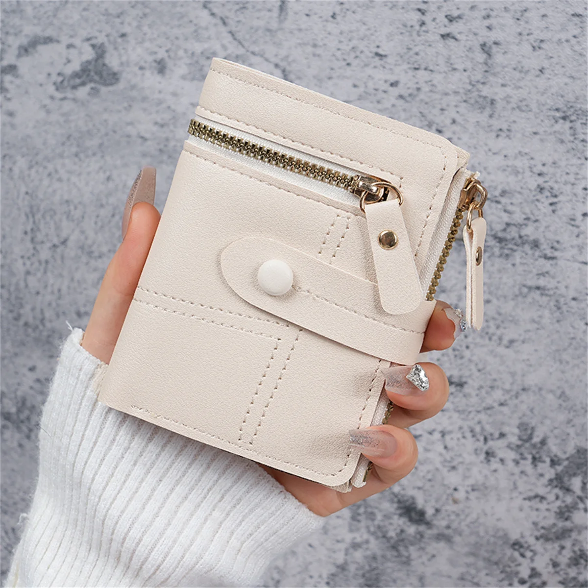 Wallet new button wallet female solid color wallet thin ladies wallet card clip short coin purse cross-border wholesale