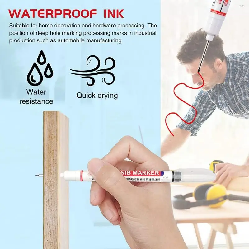 New 20mm Deep Hole Long Nib Head Markers For Metal Perforating Pen Waterproof Bathroom Woodworking Decoration Multi-Purpose Tool