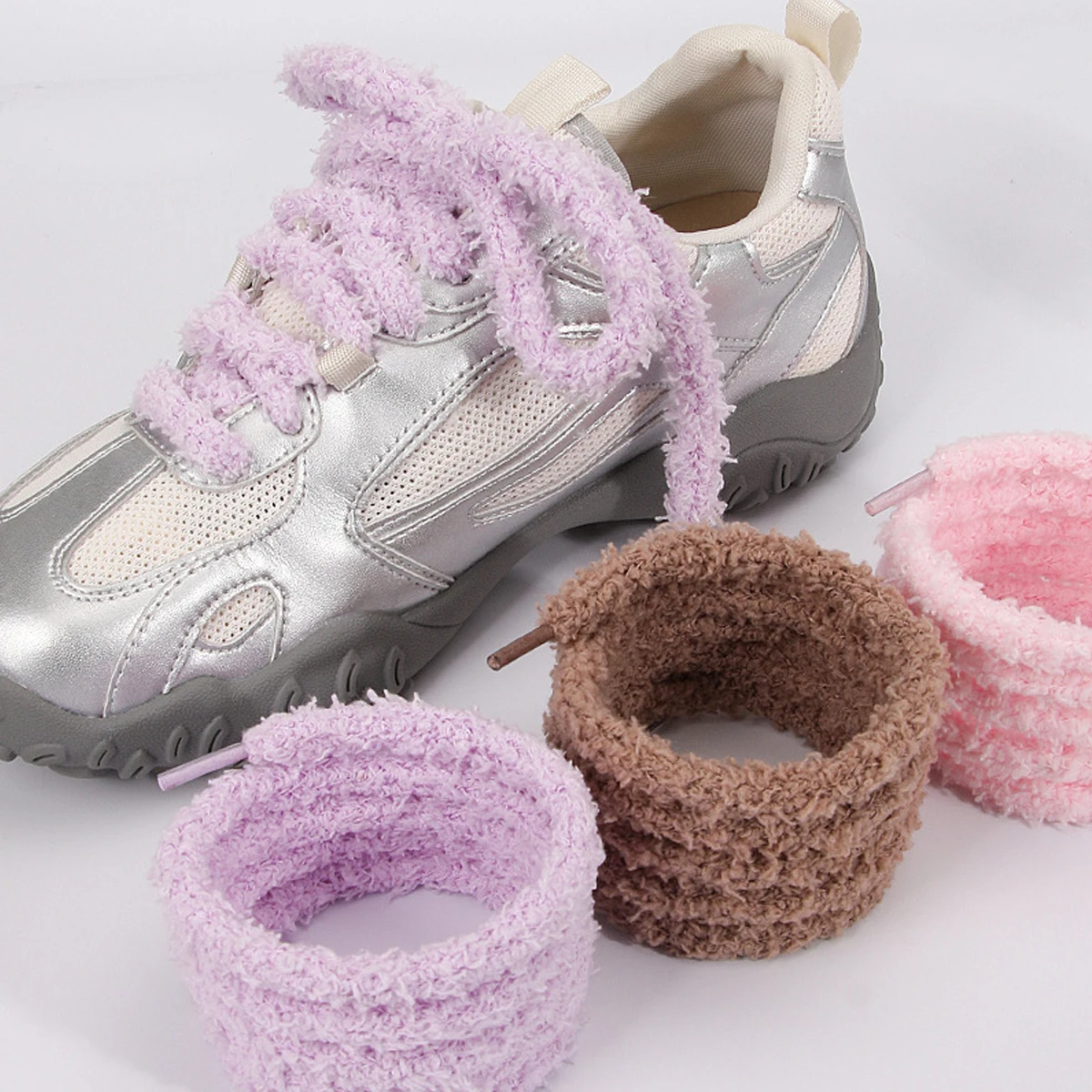 1 Pairs Plush Lacing Furry Fluffy Shoelaces Round Plush Shoelaces Replacement Sports Shoes Laces Round Shoelaces