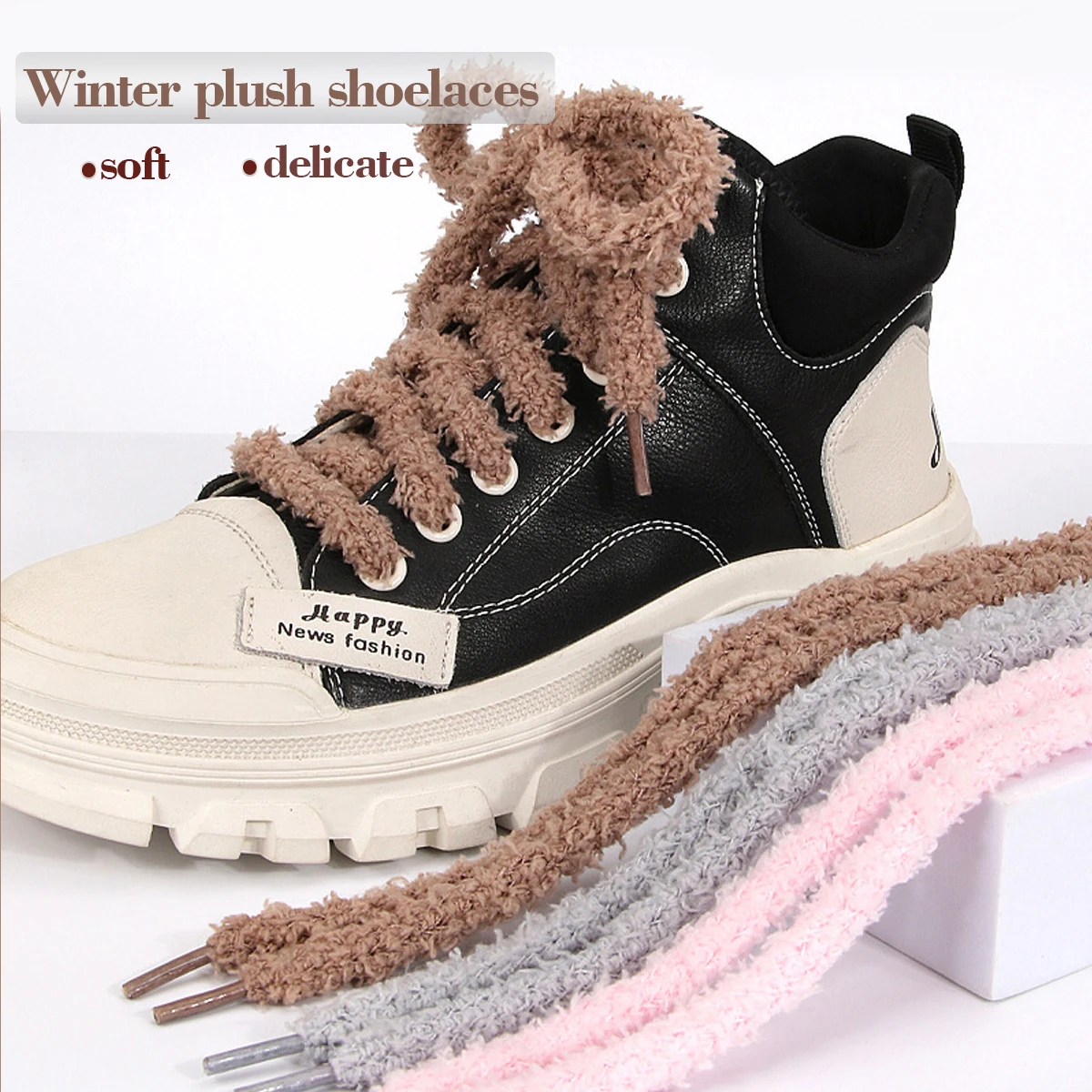 1 Pairs Plush Lacing Furry Fluffy Shoelaces Round Plush Shoelaces Replacement Sports Shoes Laces Round Shoelaces