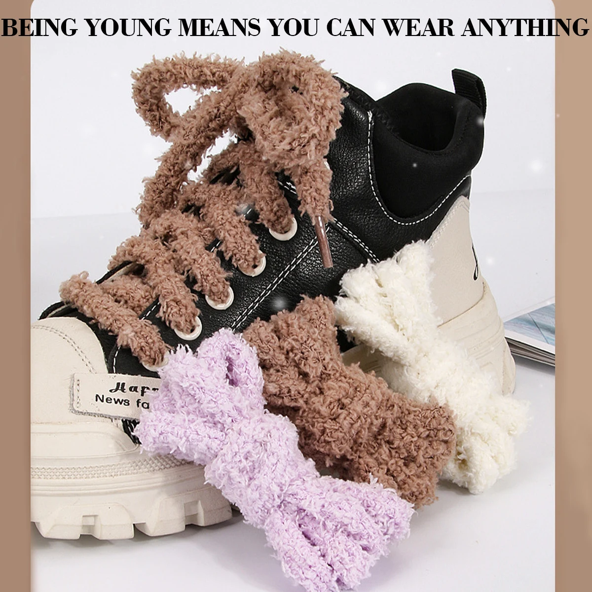 1 Pairs Plush Lacing Furry Fluffy Shoelaces Round Plush Shoelaces Replacement Sports Shoes Laces Round Shoelaces