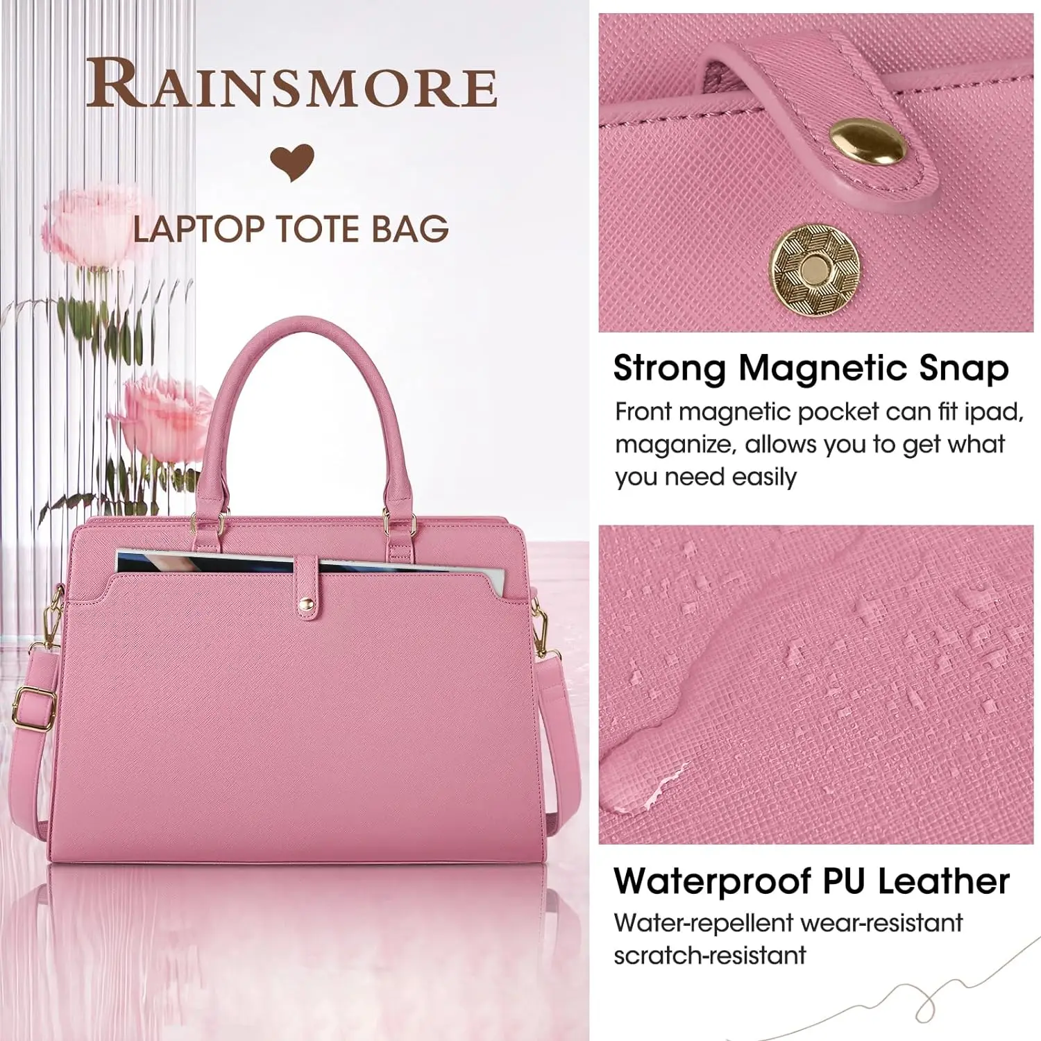 Large Capacity Laptop Bag for Women 15.6 Inch Laptop Tote Bag Leather Work Bag Waterproof Briefcase Business Office Computer Bag