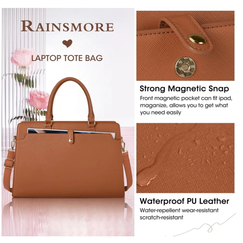 Large Capacity Laptop Bag for Women 15.6 Inch Laptop Tote Bag Leather Work Bag Waterproof Briefcase Business Office Computer Bag