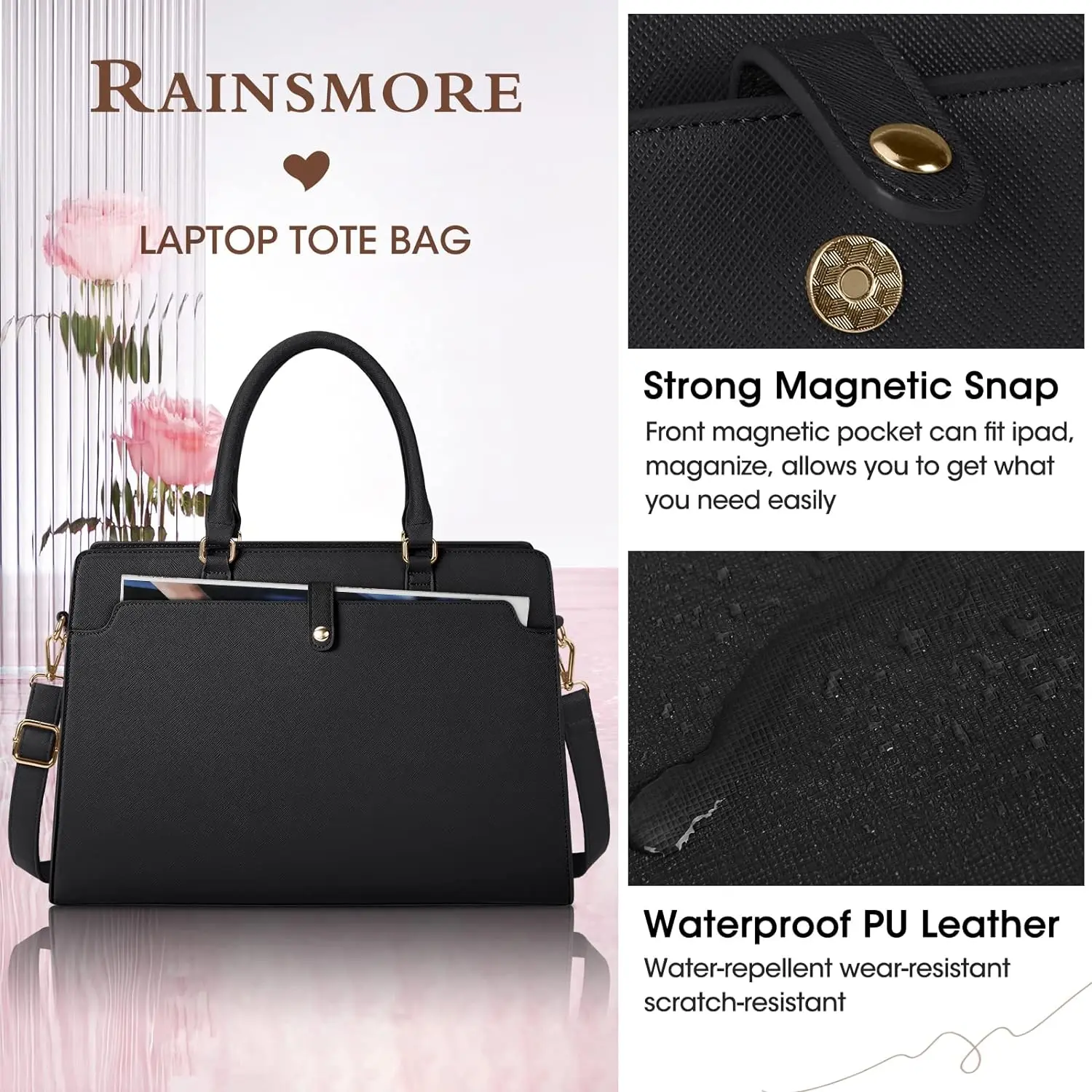 Large Capacity Laptop Bag for Women 15.6 Inch Laptop Tote Bag Leather Work Bag Waterproof Briefcase Business Office Computer Bag