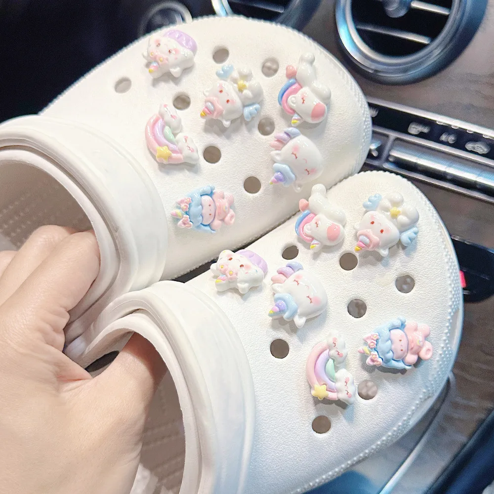 Lovely Cartoon Rainbow Pony Hole Shoe Charms Decorations Cute Unicorn Baby Shoes Buckle DIY 3D Hole Shoe Accessories