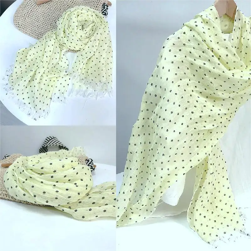 Spring and Summer 100% Linen Polka Dot Lightweight Breathable Sunscreen Scarf Shawl