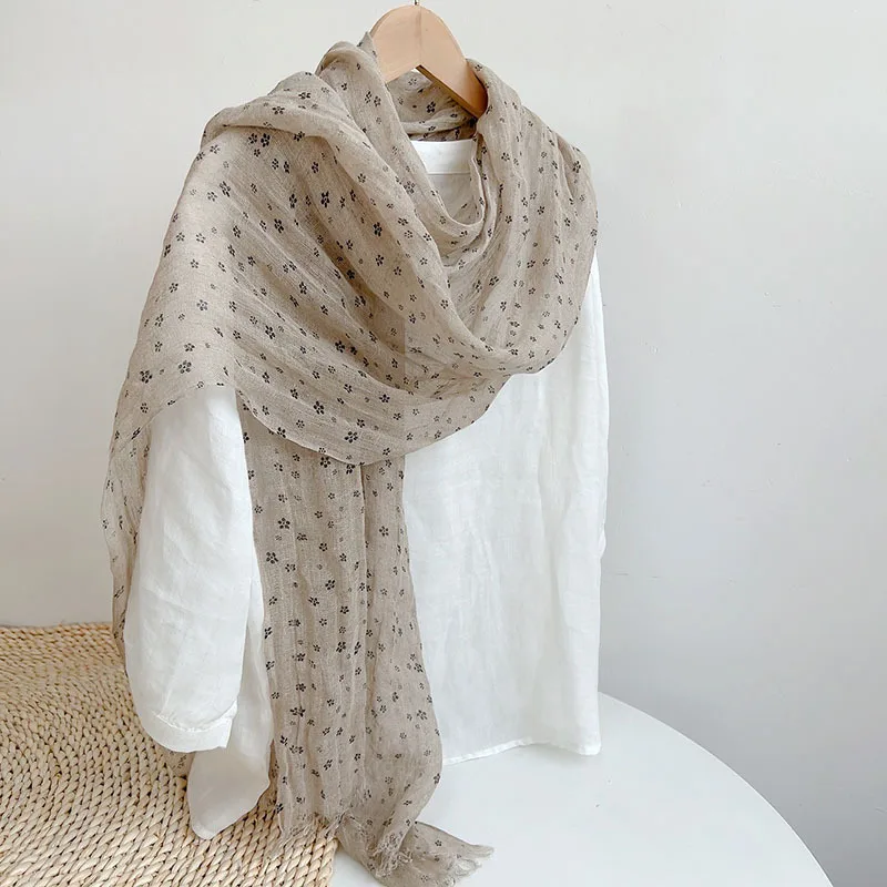 Spring and Summer 100% Linen Polka Dot Lightweight Breathable Sunscreen Scarf Shawl