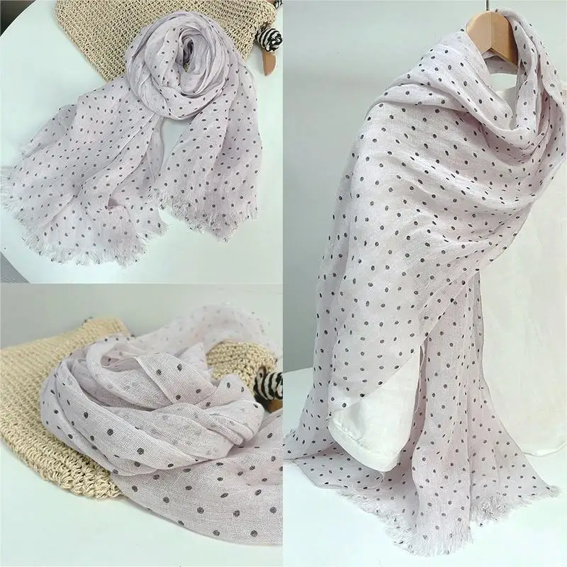Spring and Summer 100% Linen Polka Dot Lightweight Breathable Sunscreen Scarf Shawl