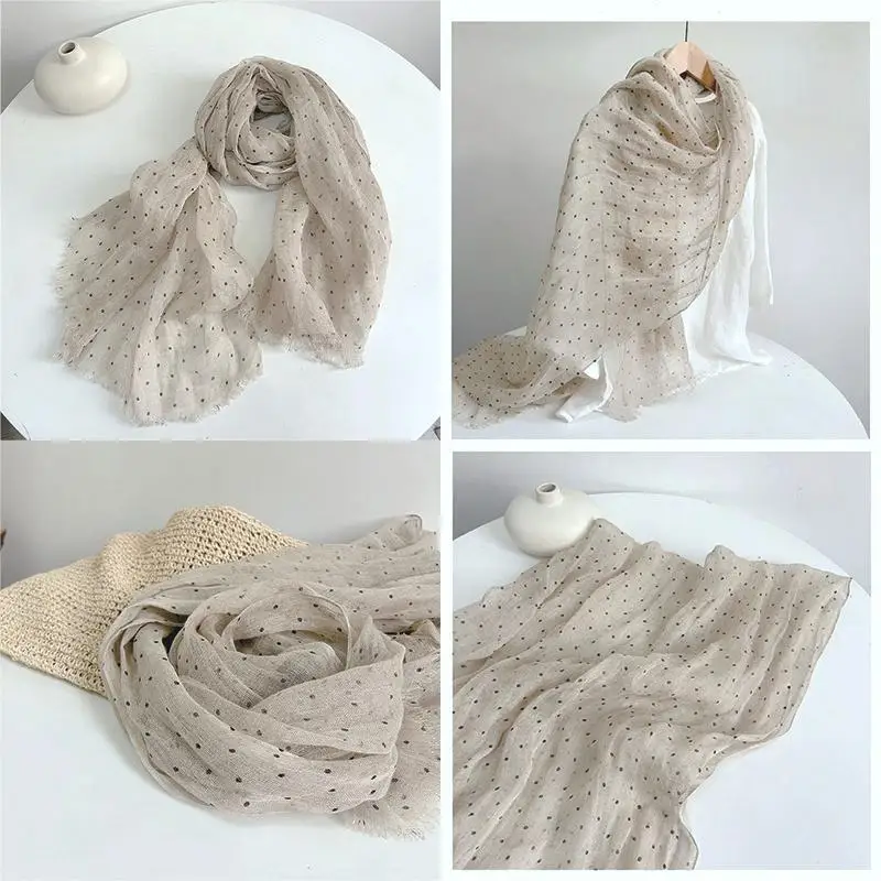 Spring and Summer 100% Linen Polka Dot Lightweight Breathable Sunscreen Scarf Shawl