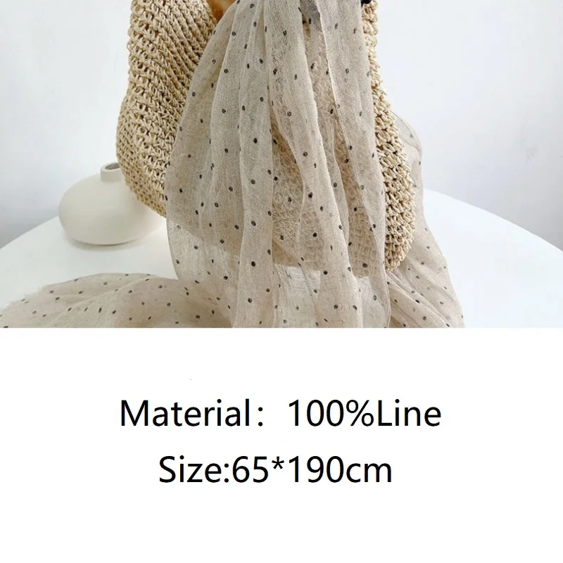 Spring and Summer 100% Linen Polka Dot Lightweight Breathable Sunscreen Scarf Shawl