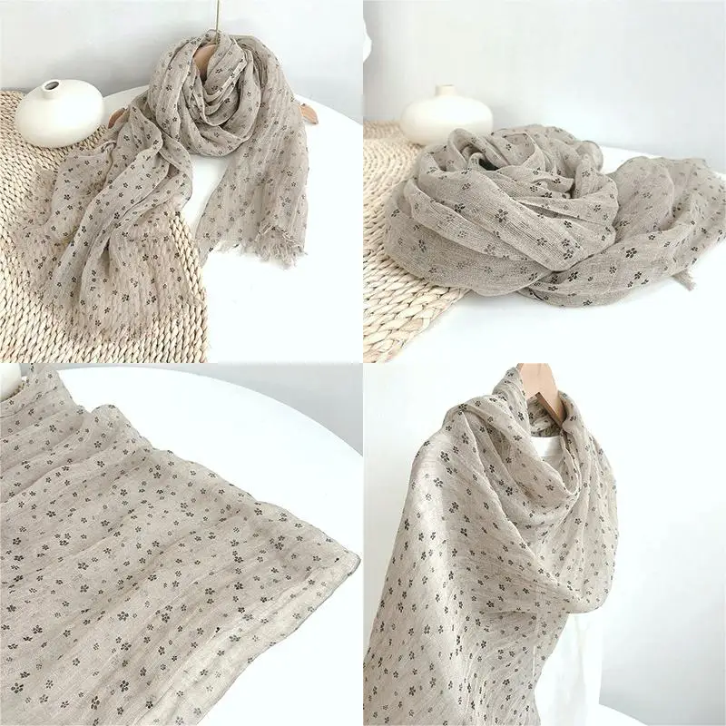 Spring and Summer 100% Linen Polka Dot Lightweight Breathable Sunscreen Scarf Shawl