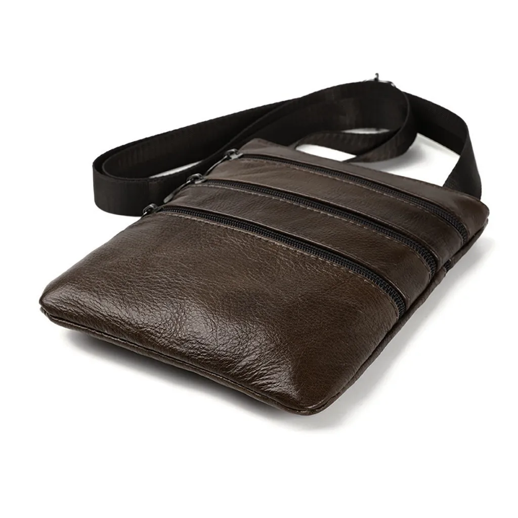 Men Fashion Leather Shoulder Bags Daily Commute Business Casual Messenger Bag Multiple Pockets Zipper Soft Shoulder Bags