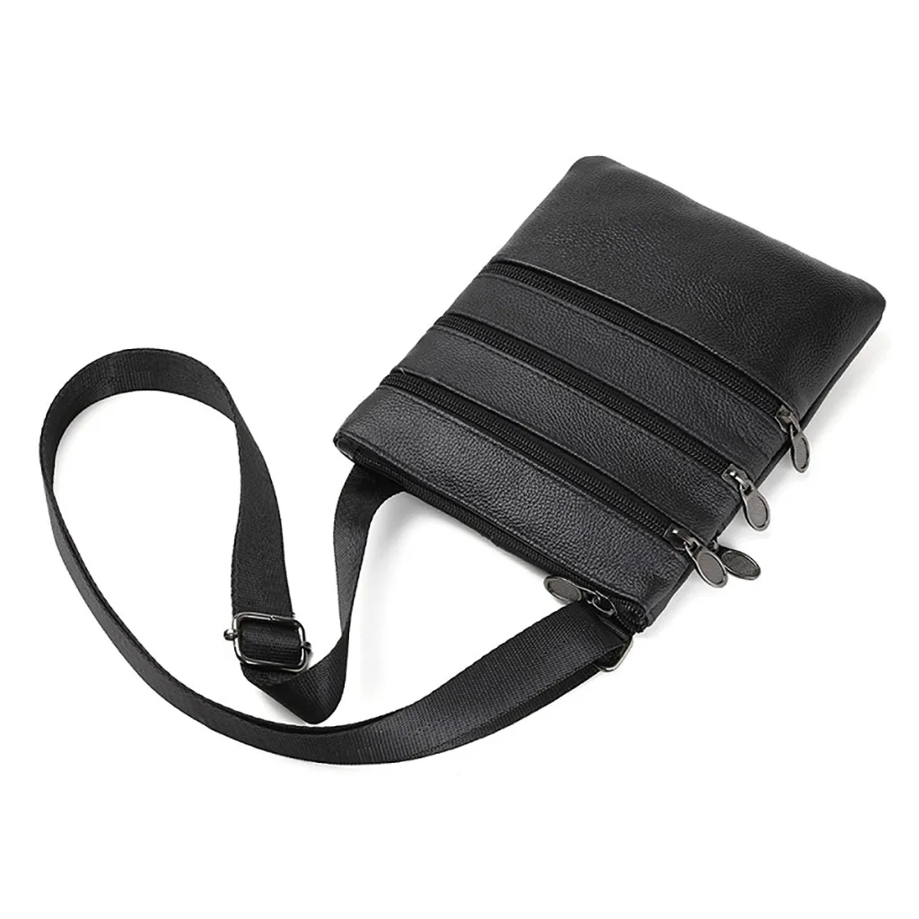 Men Fashion Leather Shoulder Bags Daily Commute Business Casual Messenger Bag Multiple Pockets Zipper Soft Shoulder Bags