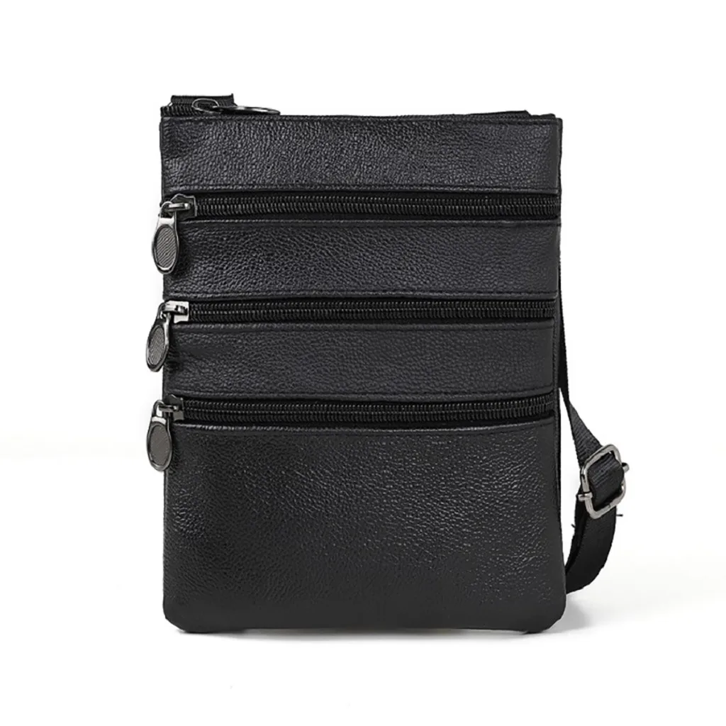 Men Fashion Leather Shoulder Bags Daily Commute Business Casual Messenger Bag Multiple Pockets Zipper Soft Shoulder Bags