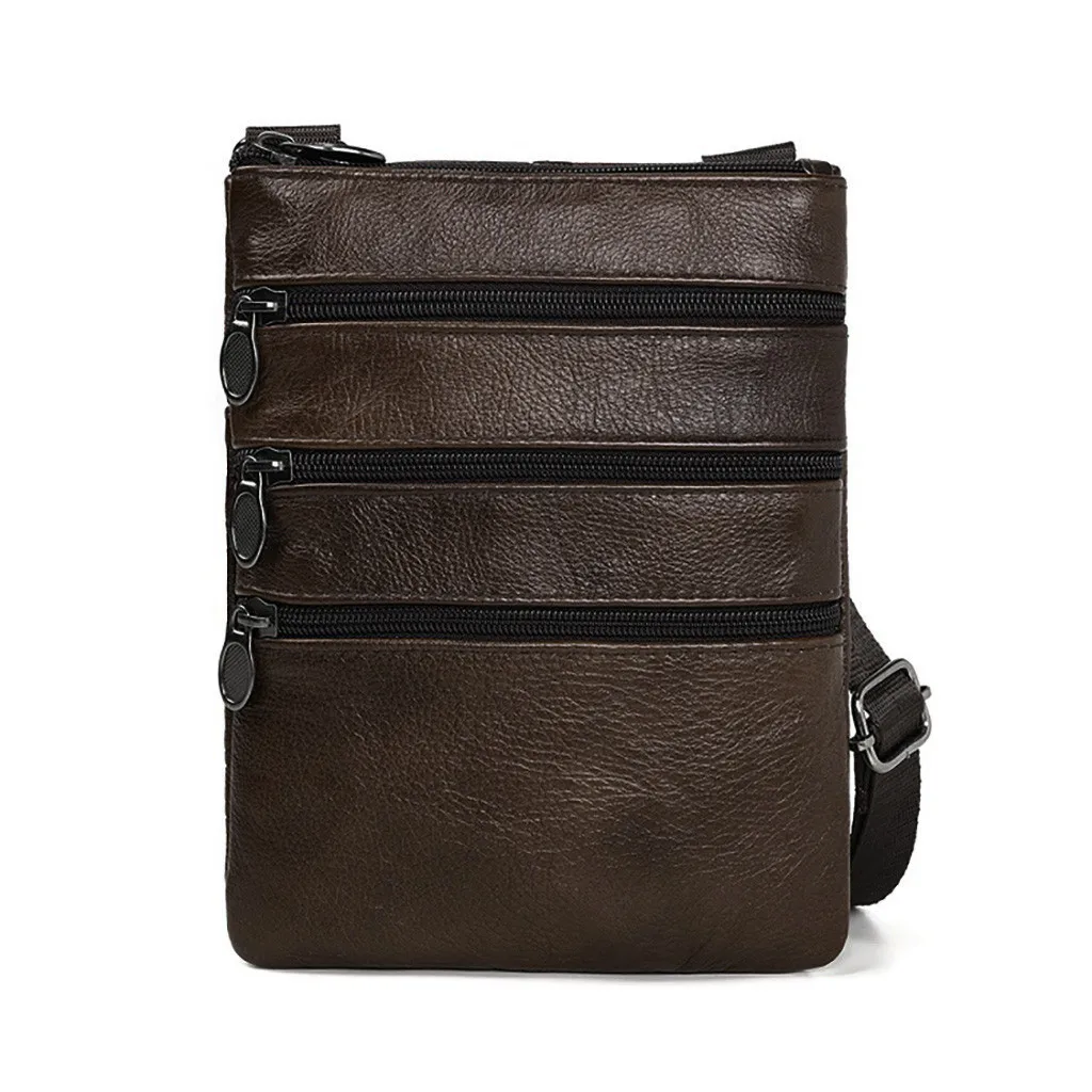 Men Fashion Leather Shoulder Bags Daily Commute Business Casual Messenger Bag Multiple Pockets Zipper Soft Shoulder Bags