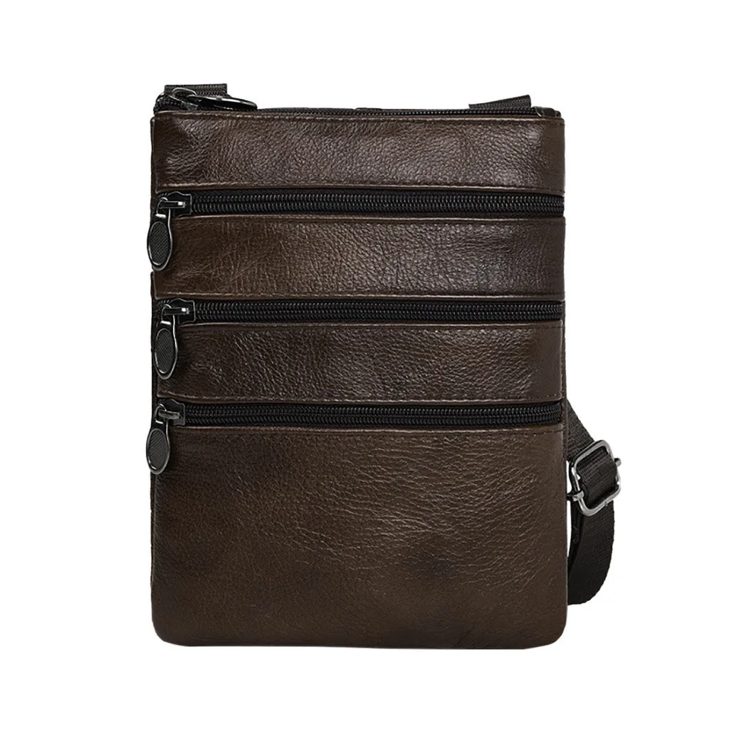 Men Fashion Leather Shoulder Bags Daily Commute Business Casual Messenger Bag Multiple Pockets Zipper Soft Shoulder Bags