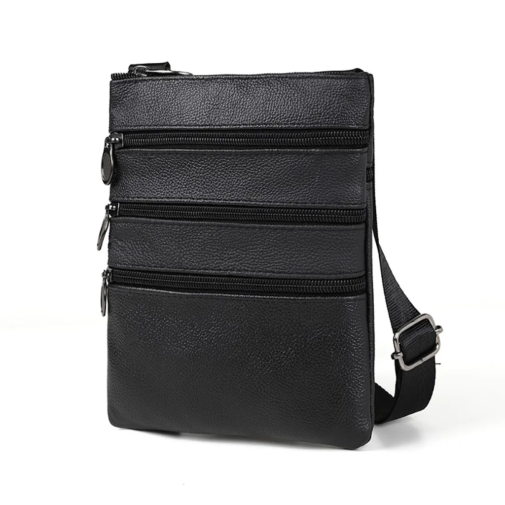 Men Fashion Leather Shoulder Bags Daily Commute Business Casual Messenger Bag Multiple Pockets Zipper Soft Shoulder Bags