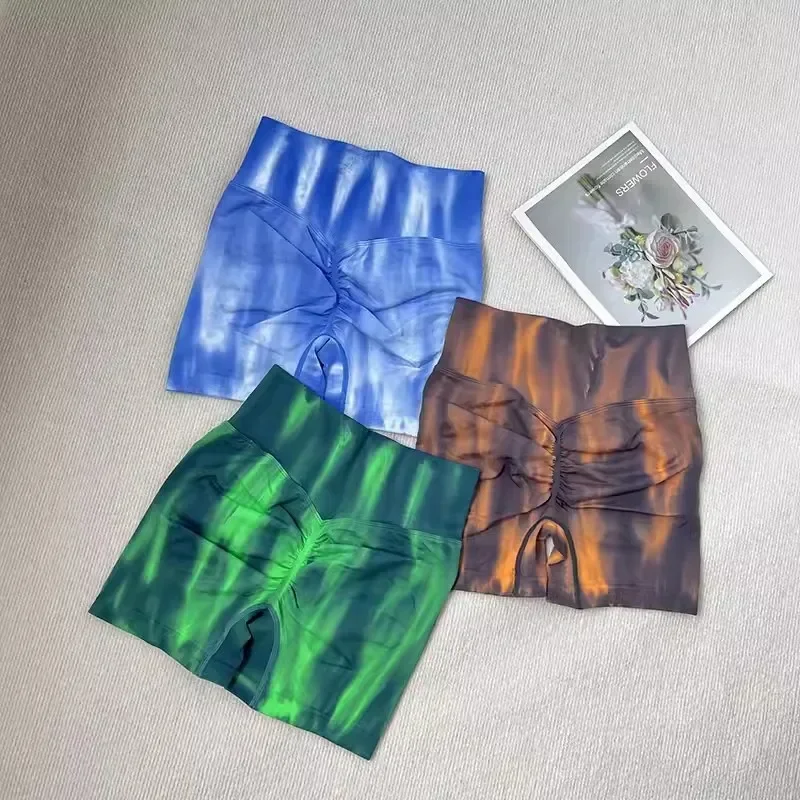 Fashion Tie Dye Fitness Shorts Women High Waist Elastic Leggings Trainning Running Push Up Butt Yoga Fitness Shorts