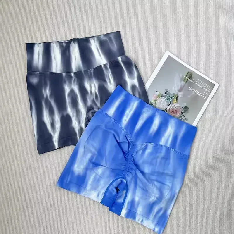 Fashion Tie Dye Fitness Shorts Women High Waist Elastic Leggings Trainning Running Push Up Butt Yoga Fitness Shorts