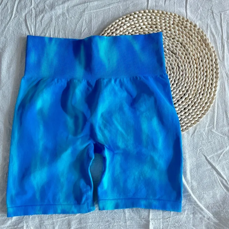 Fashion Tie Dye Fitness Shorts Women High Waist Elastic Leggings Trainning Running Push Up Butt Yoga Fitness Shorts