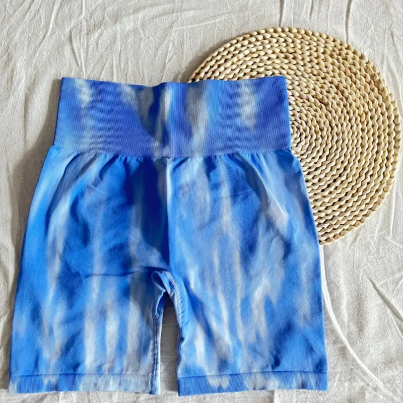 Fashion Tie Dye Fitness Shorts Women High Waist Elastic Leggings Trainning Running Push Up Butt Yoga Fitness Shorts