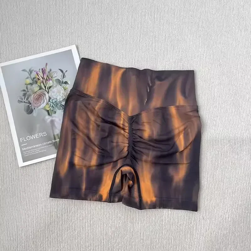Fashion Tie Dye Fitness Shorts Women High Waist Elastic Leggings Trainning Running Push Up Butt Yoga Fitness Shorts