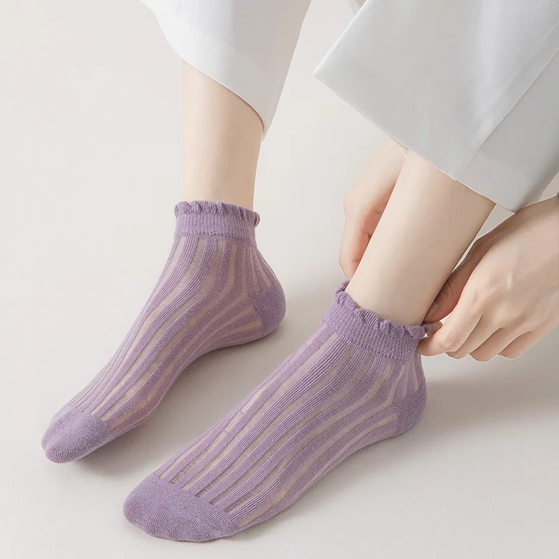 10Pairs Women's Solid Frill Trim Sock Soft & Lightweight Sweet Japanese Style Short Socks Comfortable Breathable Low Cut Sox