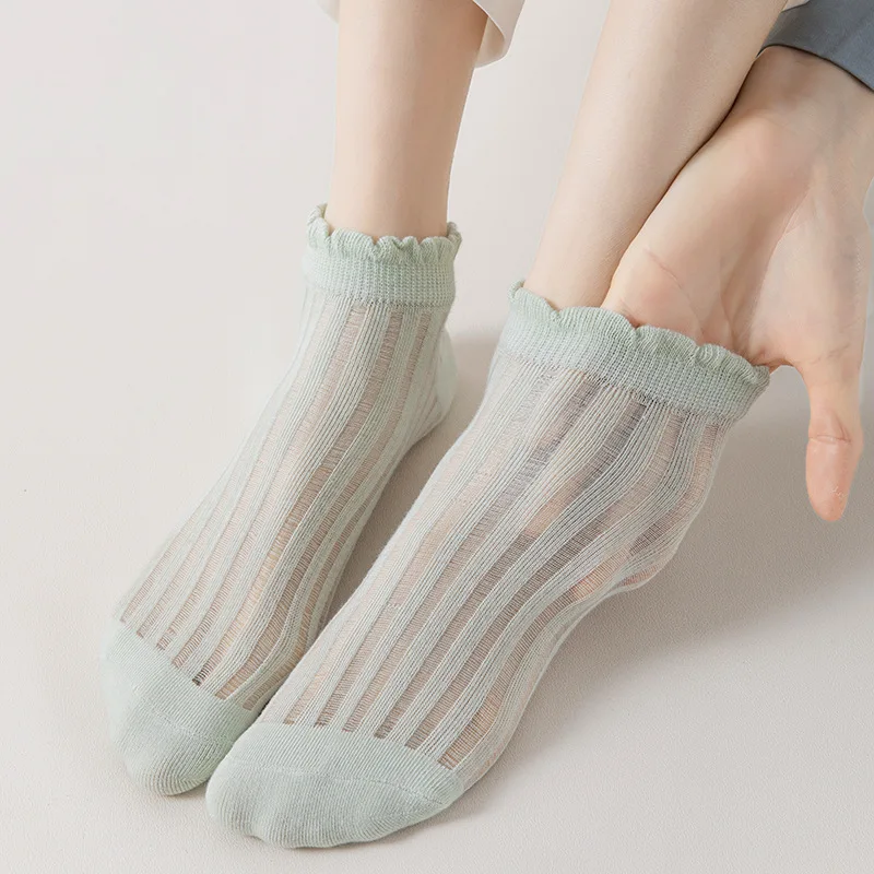 10Pairs Women's Solid Frill Trim Sock Soft & Lightweight Sweet Japanese Style Short Socks Comfortable Breathable Low Cut Sox