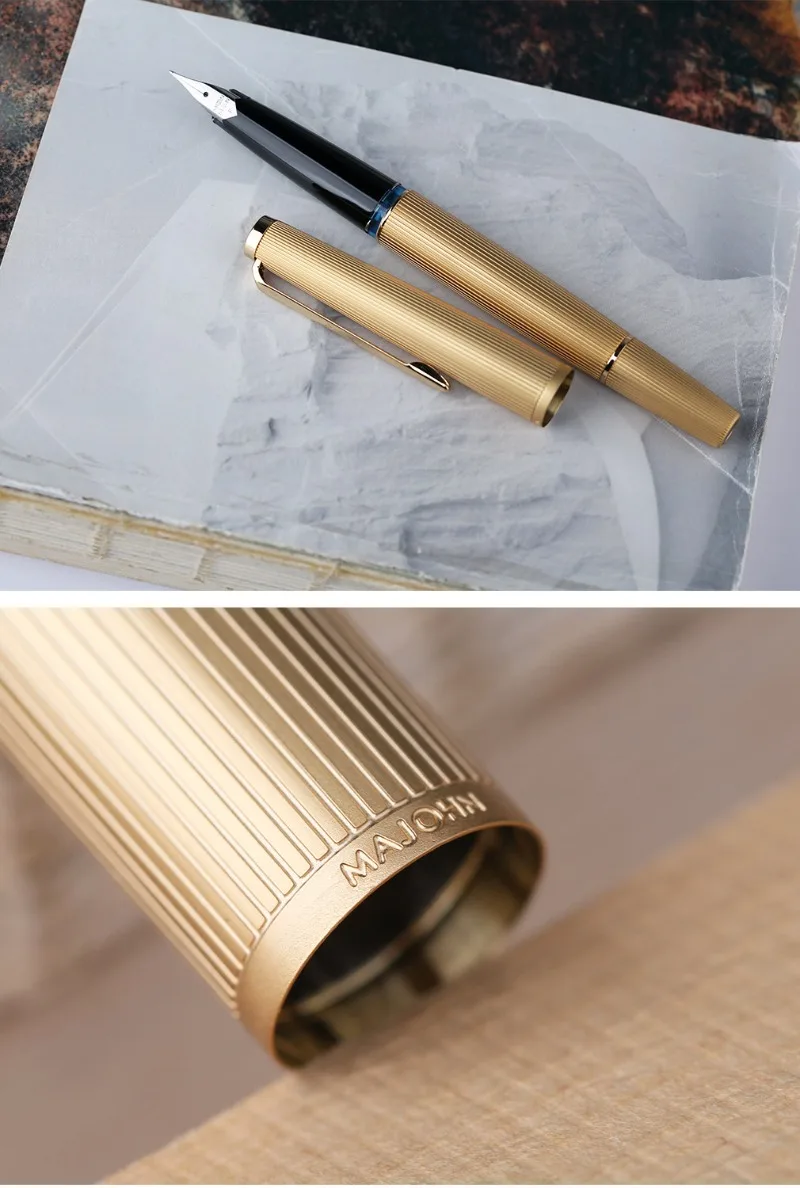 Limited MAJOHN B32 Metal Strive Piston Fountain Pen with Butterfly F Tip Iridium Writing Ink Pen PK JINHAO 59 School Supplies