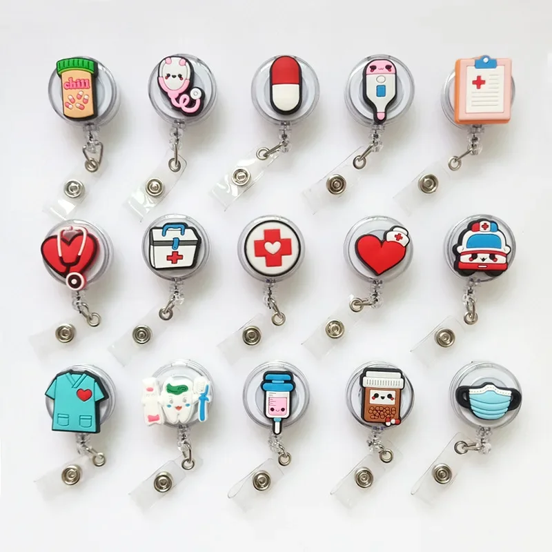 Doctor Nurse Cute Cartoon Retractable Badge Reel ID Lanyard Name Tag Card Badge Holder Reels Keychain Card Holder Accessories