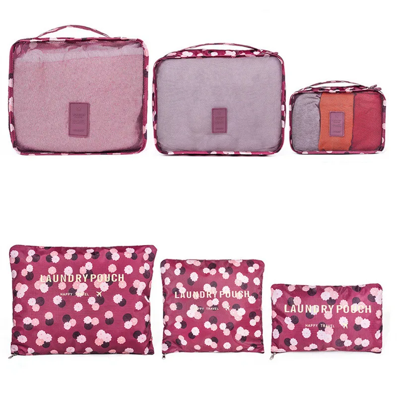 6 PCS Travel Storage Bag Set for Clothes Tidy Organizer Wardrobe Suitcase Pouch Travel Organizer Bag Case Shoes Packing Cube Bag