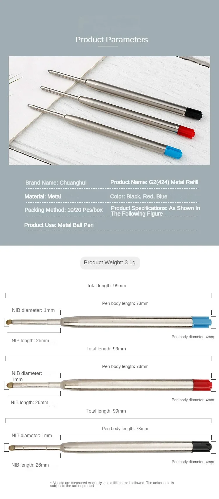 5/10/20Pcs Ballpoint Pen Refill For Parker Pens Medium Point L:3.9 In Black Ink Rods Refill Writing Office Stationery Supplies