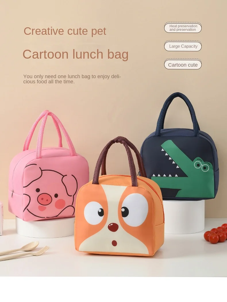 Cartoon Lunch Bag Portable Cute Pet Lunch Bag Oxford Cloth Thickened Insulation Bag Fresh Handheld Ice Pack Lunch Box Bag
