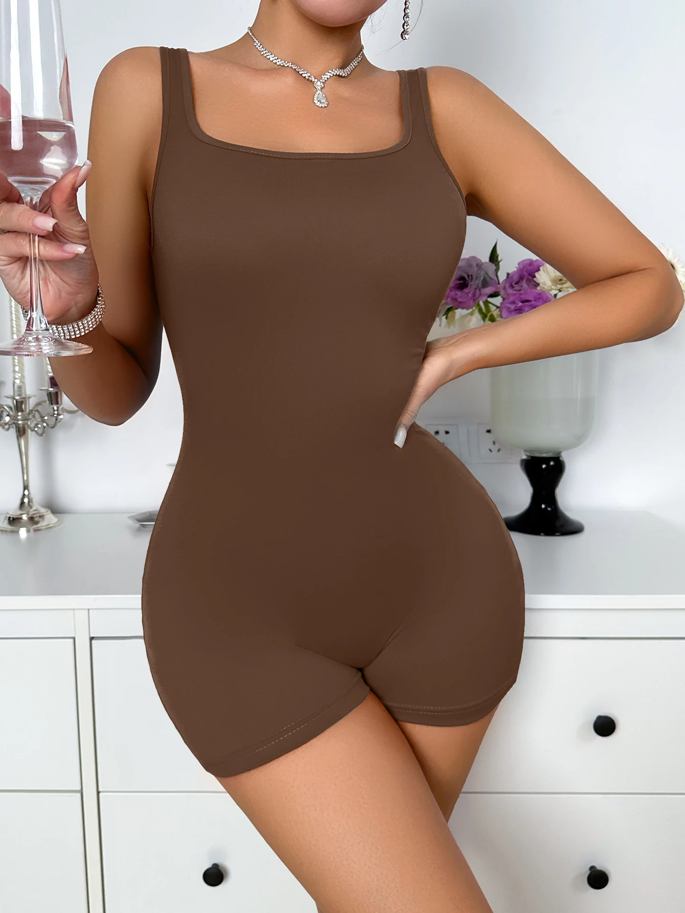 Women's Sexy Backless Tank Rompers Top Bodycon One Piece Halter Sleeveless Bodysuit Short Jumpsuits