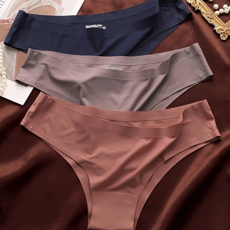4PCS/Set Seamless Brazilian Panties Women's Sexy Lingerie Cool Ice Silk Low Waist Briefs Soft Solid Ultra-thin Bikini Underwear