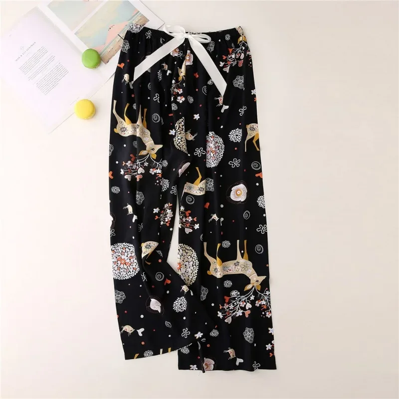 Cute Women Loose Pajama Pants Summer Lounge Trousers Floral Print Casual Stretch Waist Drawstring High Waist Pants Home Pants